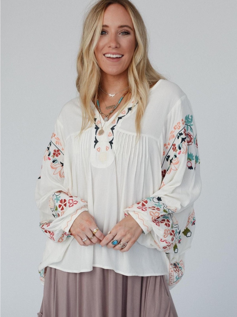 Three Bird Nest Frida Embroidered Dolman Sleeve Top Size Medium